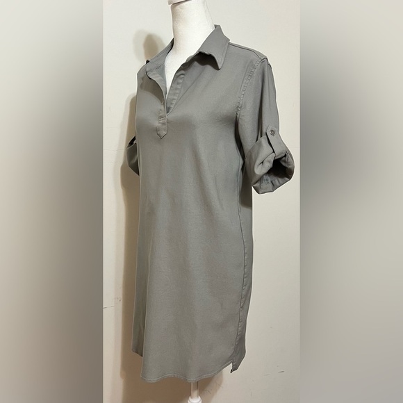McCulley’s (Highlands, NC) roll tab sleeve collared shirt dress. Gray XS - Picture 7 of 16